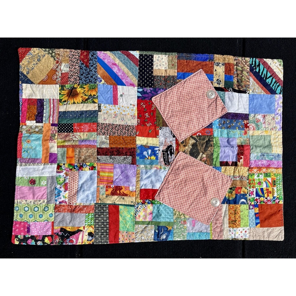 Handmade Patchwork Quilt Baby Toddler Scrappy Boho Multicolor Cotton 24x32